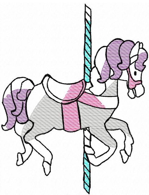 489x640 Carousel Horse Sketch Embroidery Design Jazzy Zebra Designs - Carousel Horse Sketch