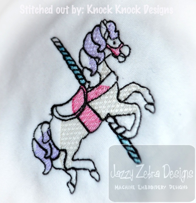 640x664 Carousel Horse Sketch Embroidery Design Jazzy Zebra Designs - Carousel Horse Sketch