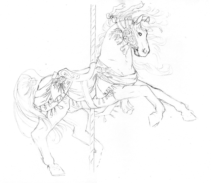 800x697 Carousel Winter Sketch By Hbruton - Carousel Horse Sketch