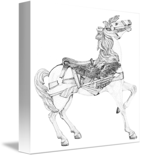 587x650 Stipple Pen And Ink Carousel Horse By Dulce Diane Clements - Carousel Horse Sketch