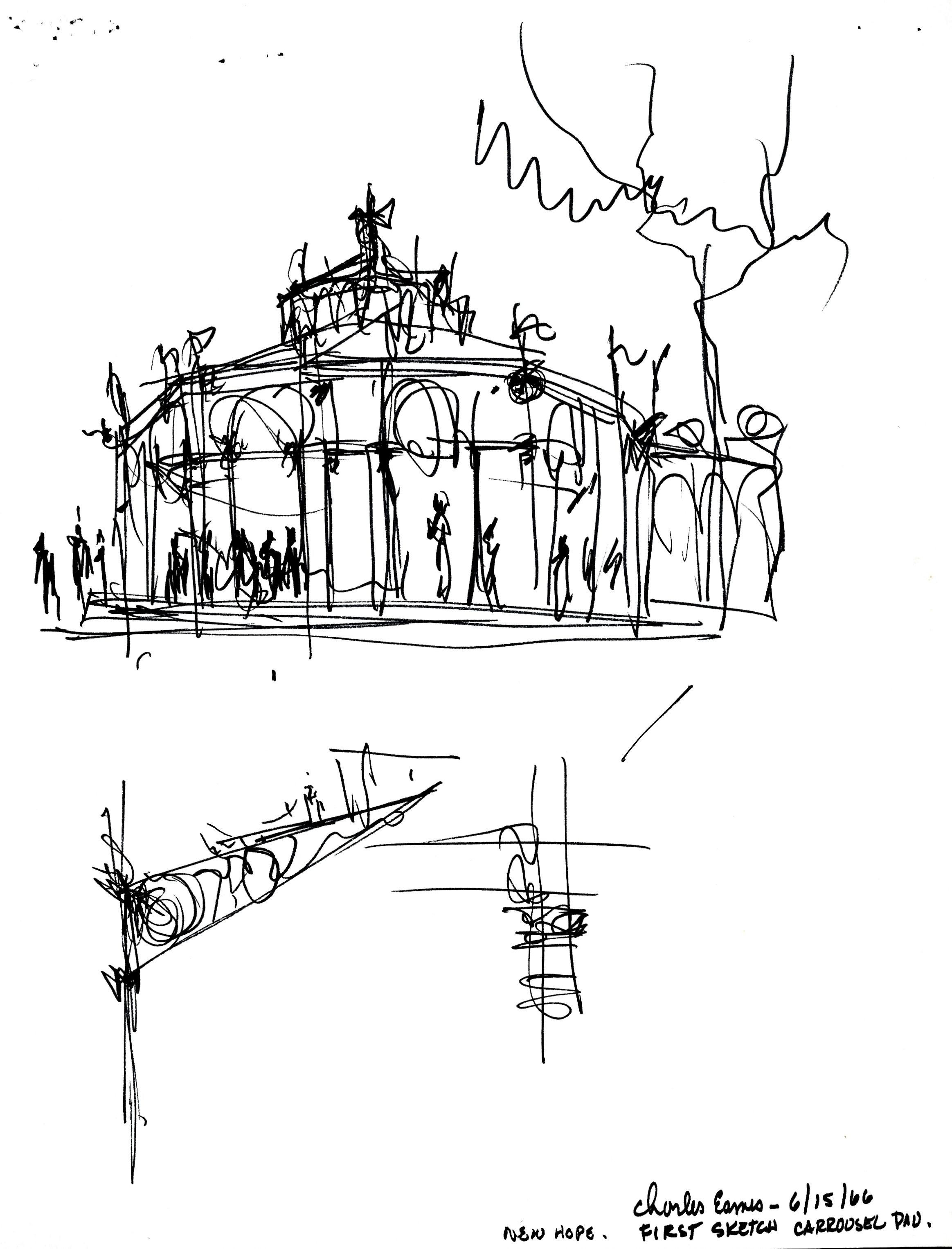 2327x3052 Charles Eames Sketch For Carousel Pavilion, Record Unit 99 - Carousel Sketch