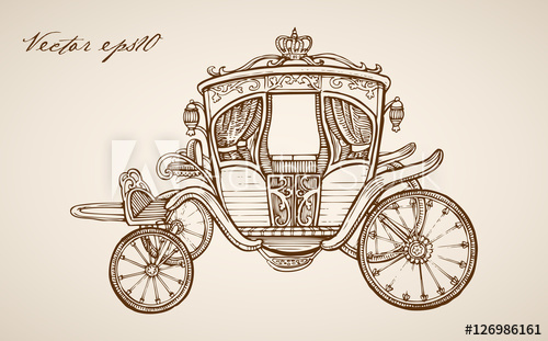 500x311 Engraving Hand Vector Carriage Pencil Sketch Transport - Carriage Sketch