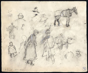 300x247 Original Drawing Study Sketch Figures Horse Carriage Top Hat - Carriage Sketch