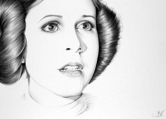 570x407 Carrie Fisher Pencil Drawing Fine Art Portrait Signed Print In - Carrie Fisher Sketch