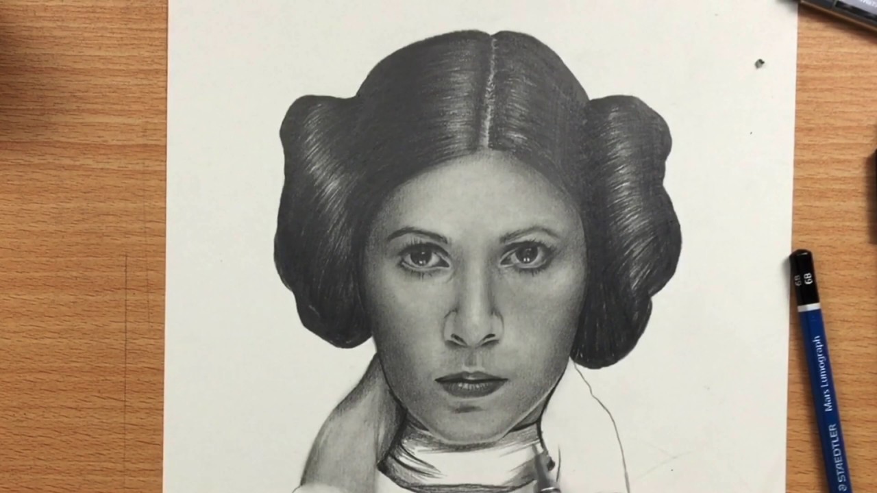 1280x720 Drawing Carrie Fisher As Princess Leia - Carrie Fisher Sketch