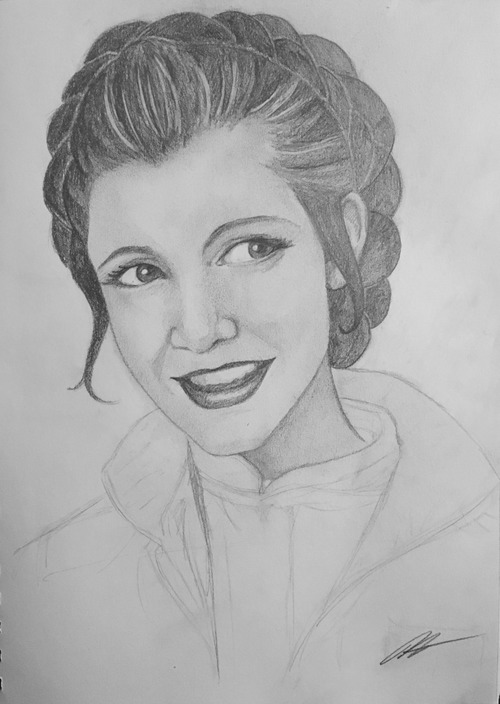 500x704 Image About Art In Movies By Rachel Dallman - Carrie Fisher Sketch