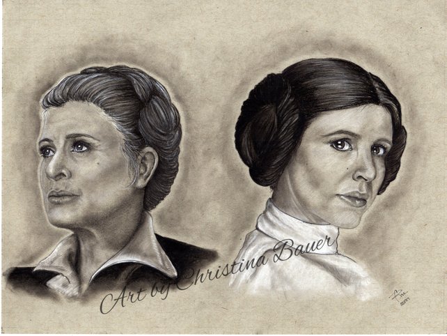 642x482 Print Carrie Fisher Princess Leia Drawing Etsy - Carrie Fisher Sketch