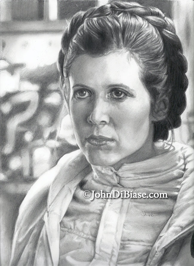 650x894 Pencil Drawing Of Carrie Fisher As Princess Leia In Star Wars - Carrie Fisher Sketch