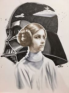 225x300 Princess Leia Darth Vader Star Wars Carrie Fisher Sketch - Carrie Fisher Sketch