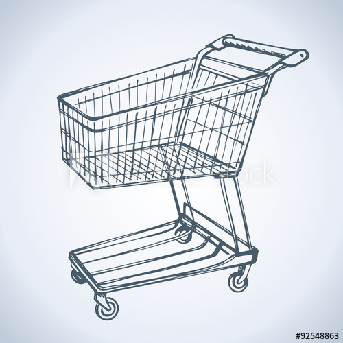 500x500 Shopping Supermarket Cart. Vector Sketch - Cart Sketch