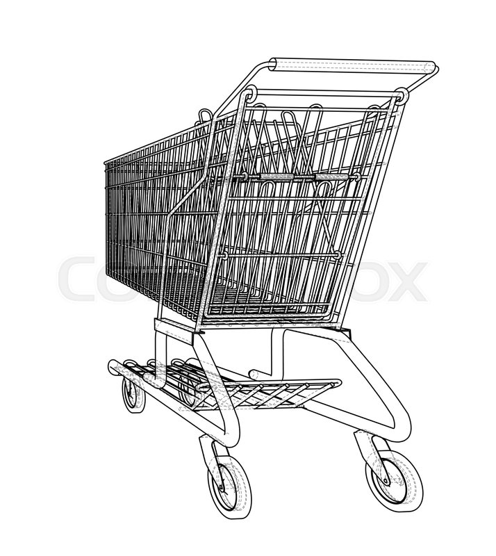 714x800 Sketch Shopping Trolley. Vector Rendering Of 3d. Wire Frame Style - Cart Sketch