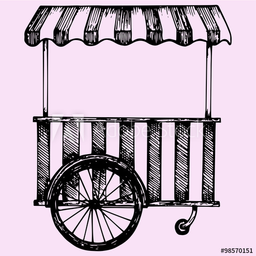 500x500 Street Fast Food Cart, Doodle Style, Sketch Illustration, Hand - Cart Sketch