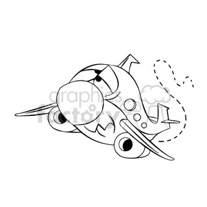 300x300 Royalty Free Cartoon Airplane Flying In Turbulence Black And White - Cartoon Airplane Sketch