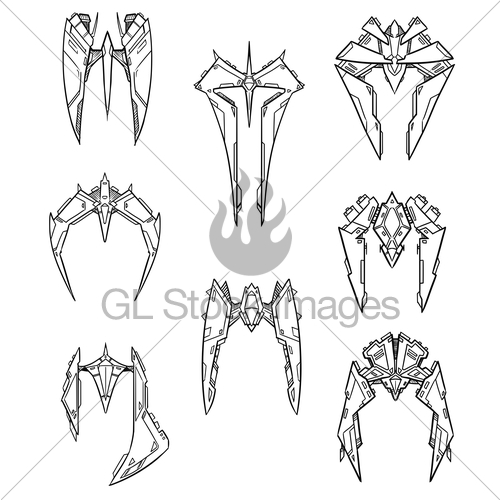 500x500 Set Of Hand Drawn Cartoon Alien Space Ships Gl Stock Images - Cartoon Alien Sketch