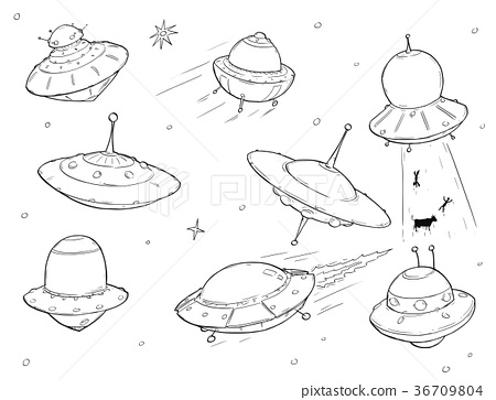 450x363 Set Of Cartoon Alien Ufo Space Ships - Cartoon Alien Sketch
