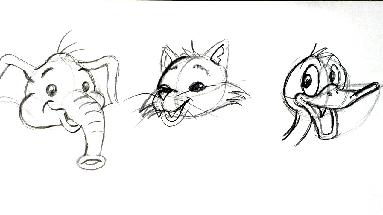 1280x720 How To Draw Cartoon Animal Faces - Cartoon Animal Sketches