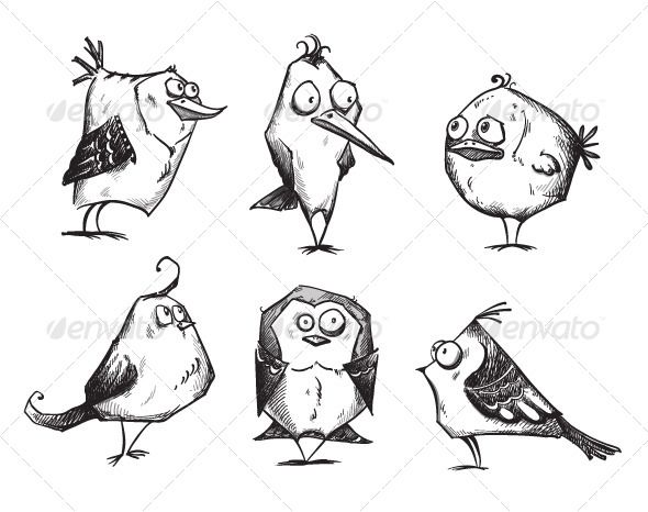 590x466 6 Cartoon Birds Graphicriver Birds Cartoon Birds - Cartoon Bird Sketch