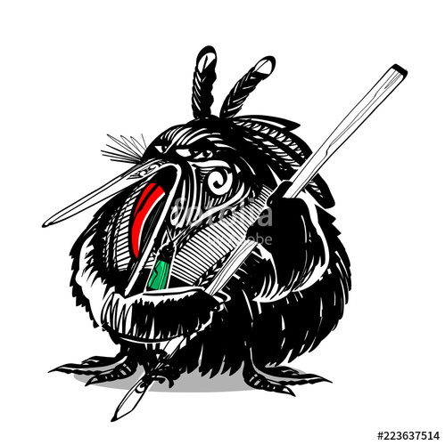 499x500 Vector Sketch The New Zealand Kiwi Warrior Cartoon Bird Stock - Cartoon Bird Sketch