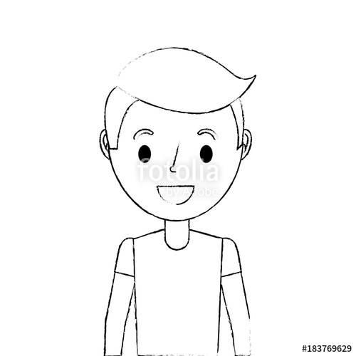 500x500 Happy Cartoon Boy Young Character Portrait Vector Illustration - Cartoon Boy Sketch