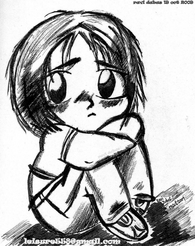 812x1024 Alone Boy Sadness Draw Lonely Anime - Cartoon Boy Sketch
