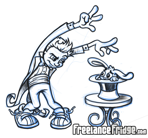 489x456 Cartoon Sketch Of Magician Boy With Rabbitunny - Cartoon Bunny Sketch
