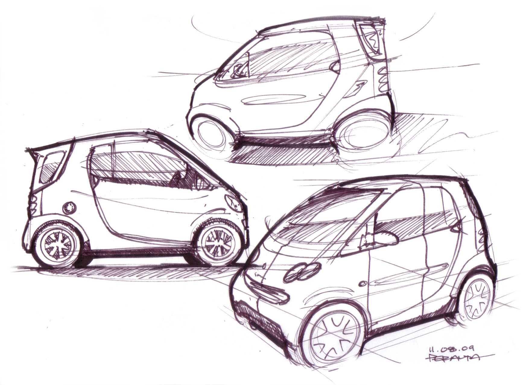 1754x1276 Smart Car. Lineweights - Cartoon Cars Sketch