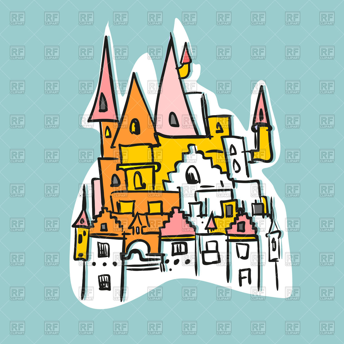 1200x1200 Sketch Royal Castle With Towers - Cartoon Castle Sketch