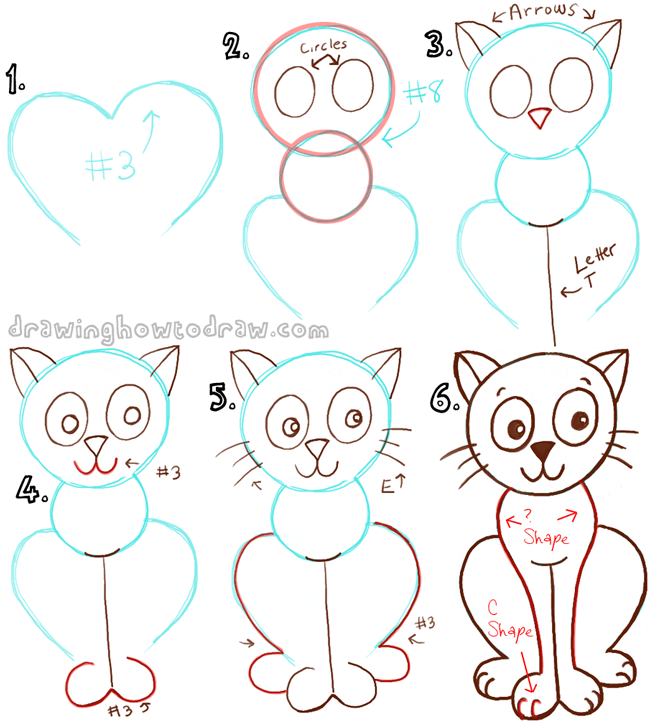 650x723 Big Guide To Drawing Cartoon Cats With Basic Shapes For Kids - Cartoon Cat Sketch