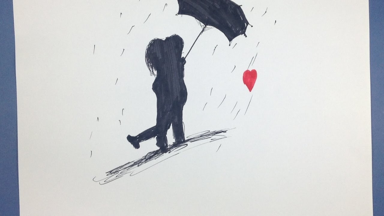 1280x720 Couple Cartoon In Rain - Cartoon Couple Sketch