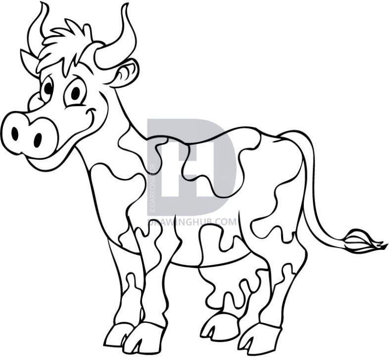 786x720 How To Draw A Cartoon Cow, Step By Step, Drawing Guide, By - Cartoon Cow Sketch