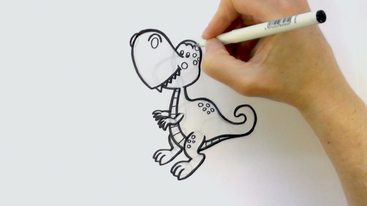 1280x720 How To Draw A Cartoon Tyrannosaurus Rex - Cartoon Dinosaur Sketch