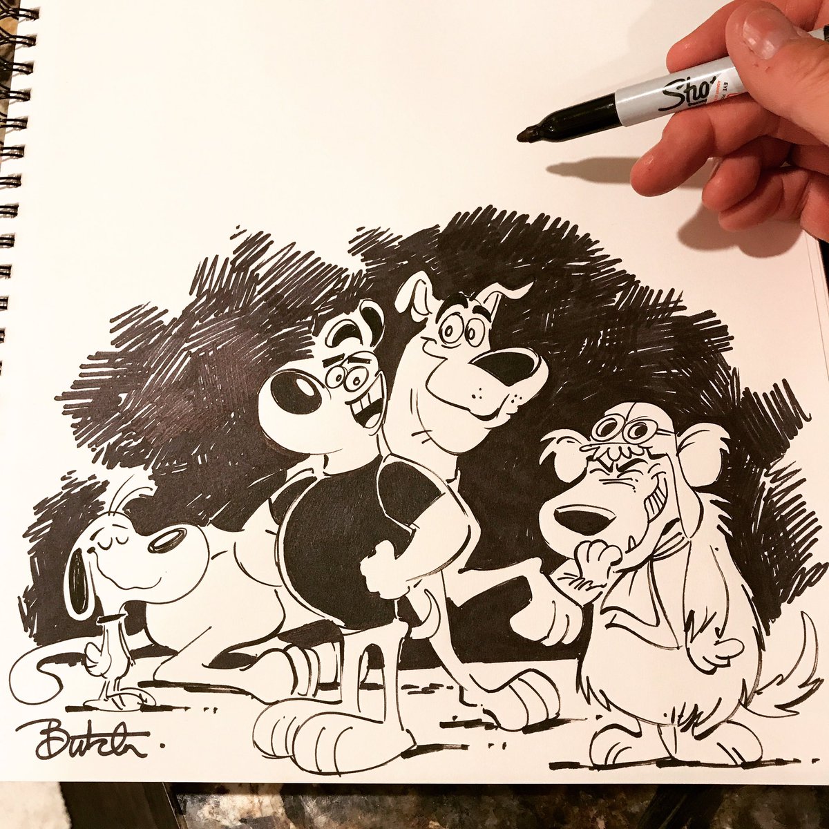 1200x1200 Butch Hartman On Twitter Cartoon Dog Party! Sharpie Amp Brush Pen - Cartoon Dog Sketch