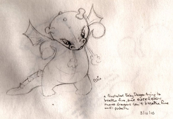 583x401 Baby Dragon Cartoon Art For Kids By Ellie - Cartoon Dragon Sketch