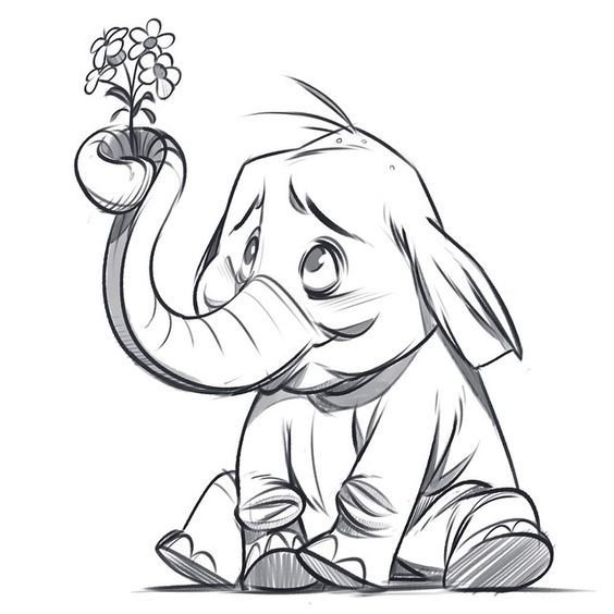 564x564 Pin By Alesia Leach On Elephant Drawings, Characters - Cartoon Elephant Sketch