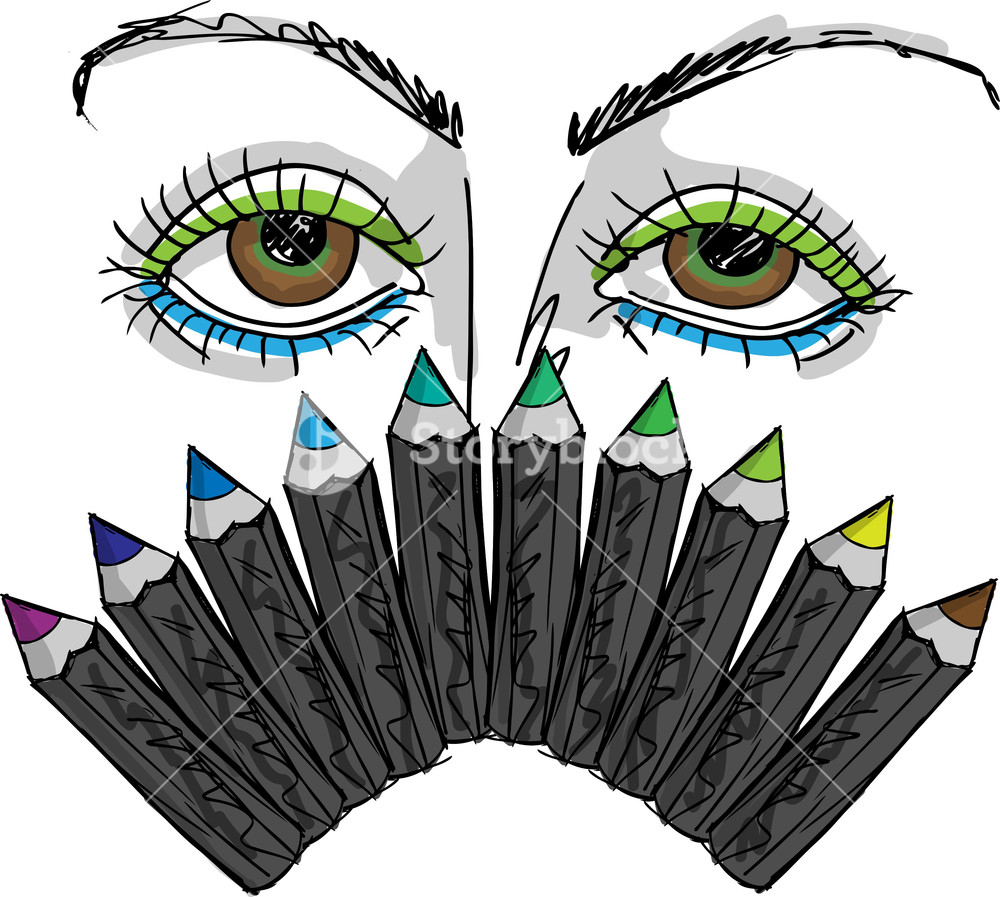 1000x897 Sketch Of Cartoon Eyes And Professional Eye Liner. Vector - Cartoon Eyes Sketch