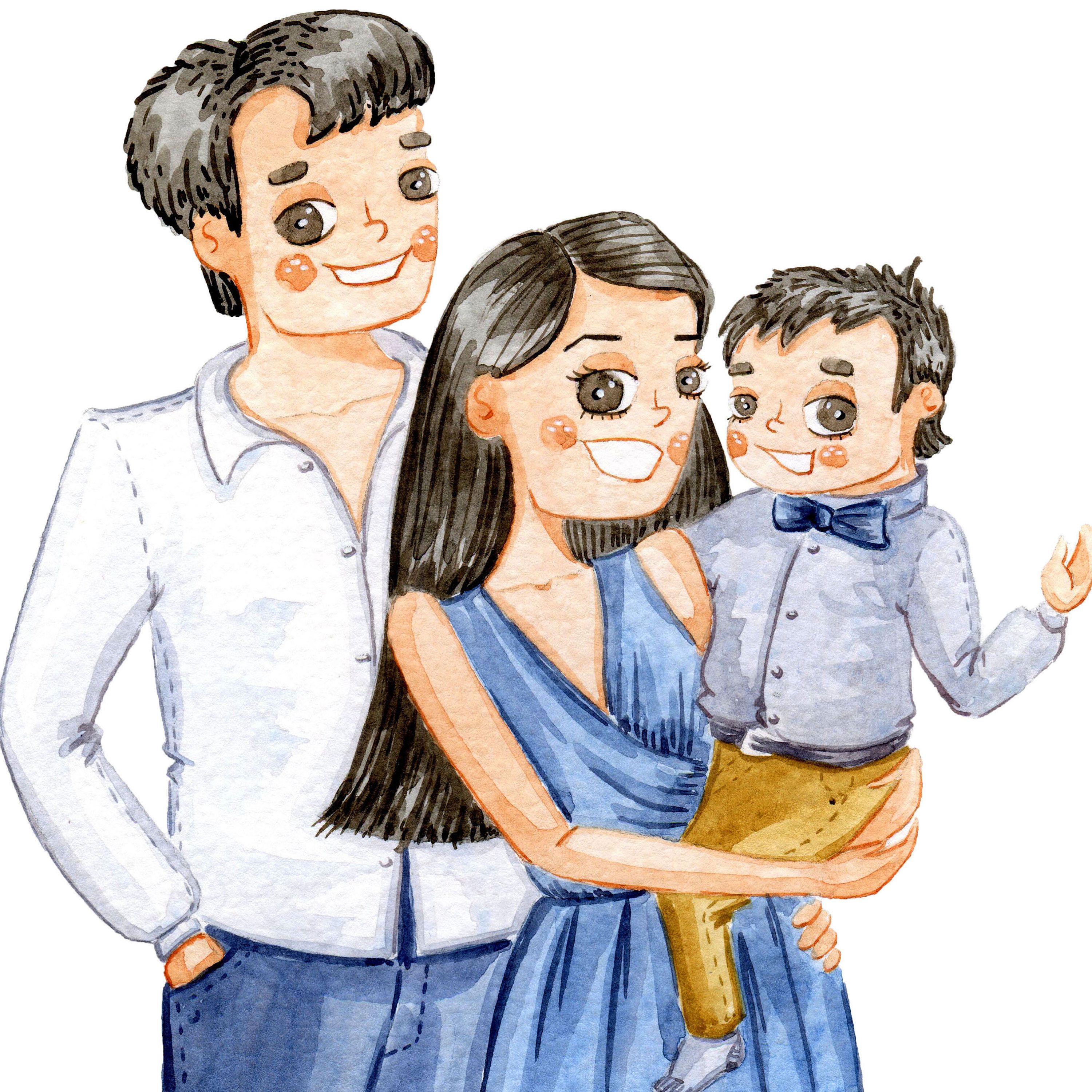 3000x3000 Custom Family Cartoon Illustration Anniversary Gifts Portrait - Cartoon Family Sketch