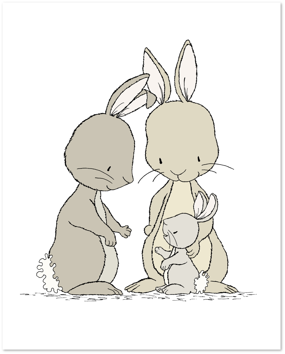 1000x1244 Bunny Nursery Art - Cartoon Family Sketch