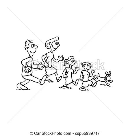 450x470 Family Walking Together Cartoon. Family Walking Together. Outlined - Cartoon Family Sketch