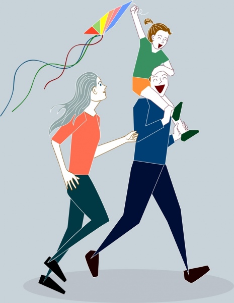 465x600 Happy Family Painting Cartoon Characters Colored Sketch Free - Cartoon Family Sketch