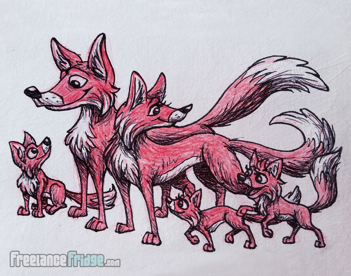 1200x945 Sketch Of A Family Of Foxes Freelance Fridge Illustration - Cartoon Family Sketch