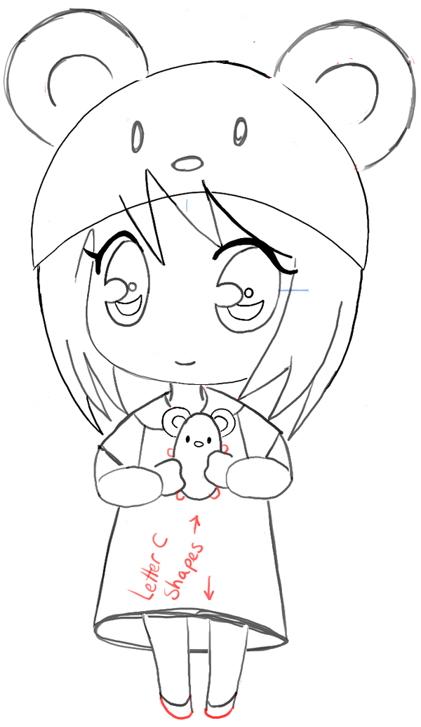 600x1035 How To Draw A Chibi Girl With Cute Mouse Hat Easy Step By Step - Cartoon Girl Sketch