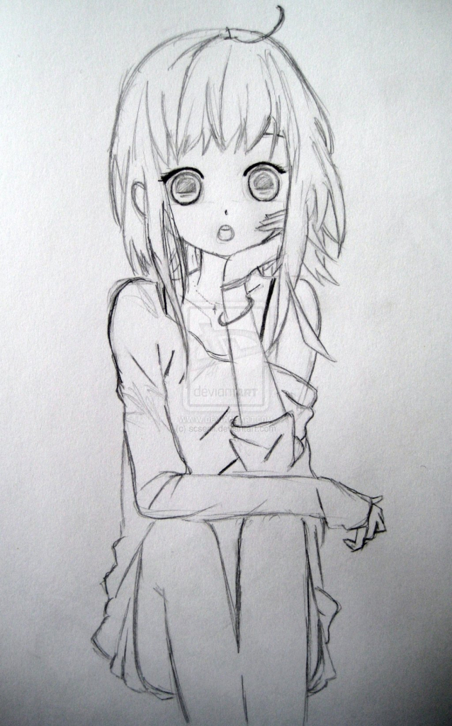 638x1024 Anime Sketches Girls Anime Girl Sketch - Cartoon Girl Sketch