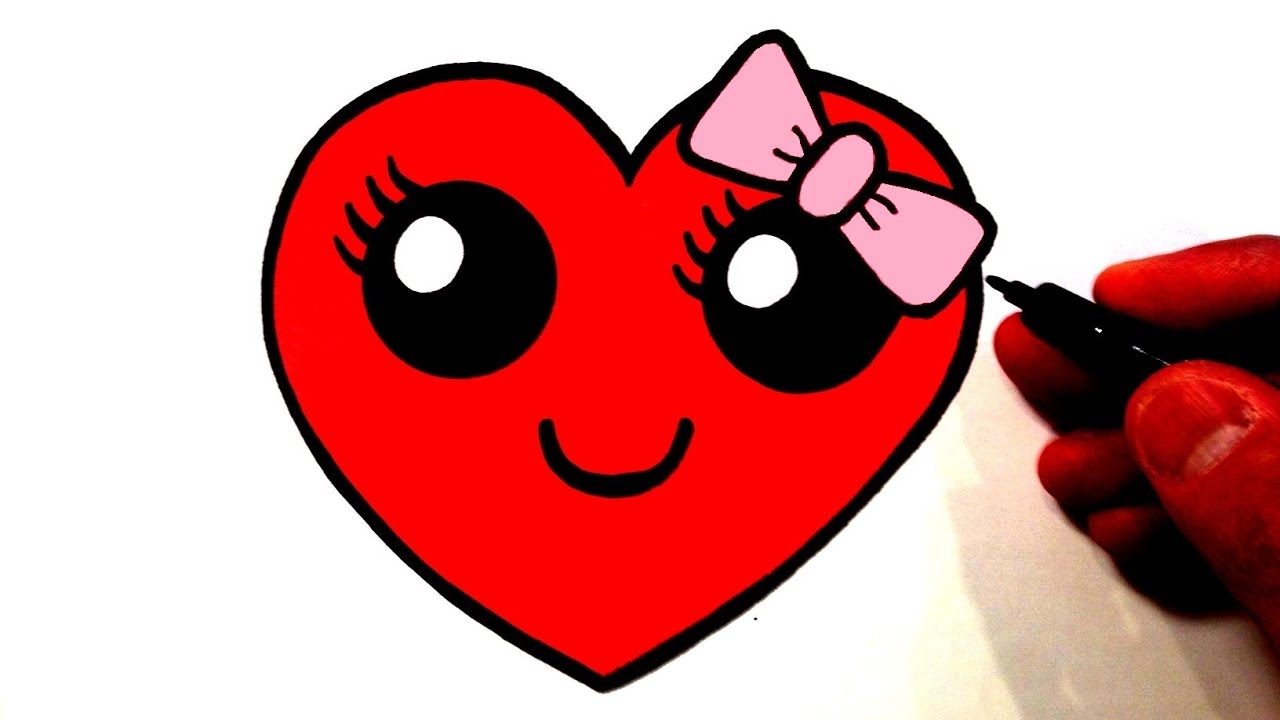 1280x720 How To Draw A Cute Heart Smiley Face With A Bow - Cartoon Heart Sketch