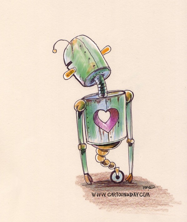 598x708 Sad Robot Without A Heart Cartoon Cartoon - Cartoon Heart Sketch