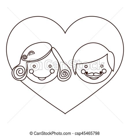 450x470 Sketch Silhouette Cartoon Heart With Parents Face Vector Illustration. - Cartoon Heart Sketch
