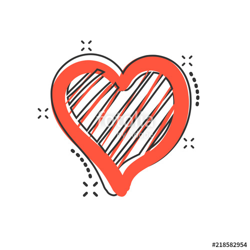 500x500 Vector Cartoon Hand Drawn Heart Icon In Comic Style. Love Sketch - Cartoon Heart Sketch