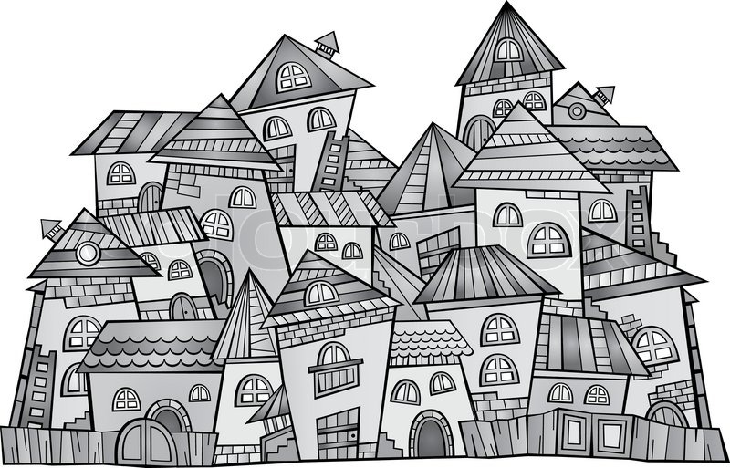 800x513 Cartoon Sketch Vector Fairy Tale Drawing Houses. Stock Vector - Cartoon House Sketch