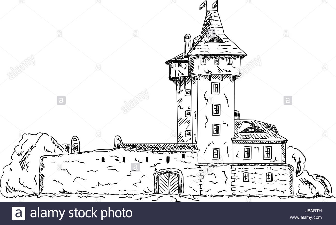 1300x870 House Black White Paint Drawing Isolated, Colour, Illustration - Cartoon House Sketch