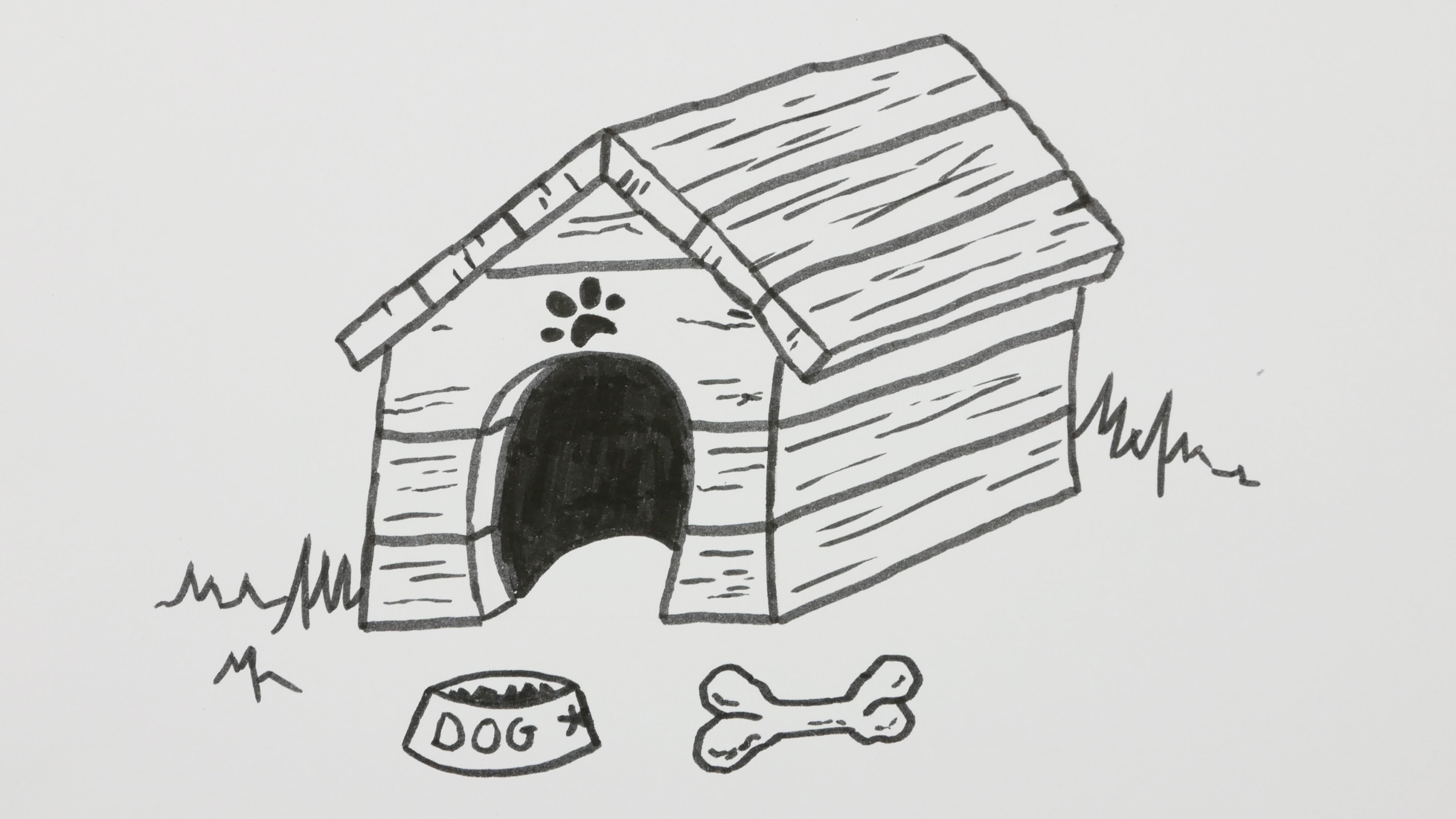 3840x2160 How To Draw A Dog House, Dog Hutch, Dog Kennel - Cartoon House Sketch