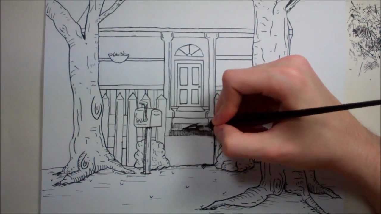 1280x720 Pen And Ink Drawing - Cartoon House Sketch